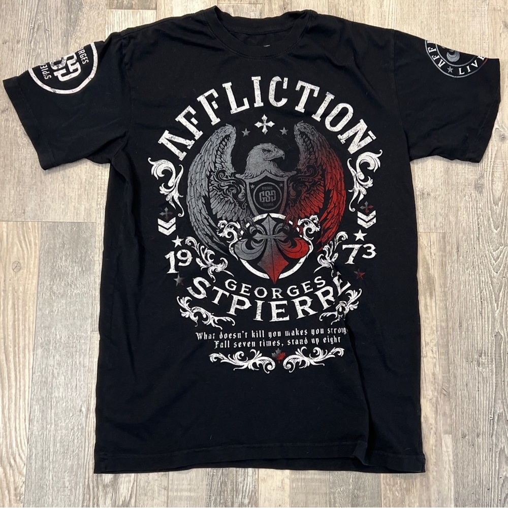 Affliction Shirt Mens Large Signature George St Pierre GSP Short Sleeve MMA